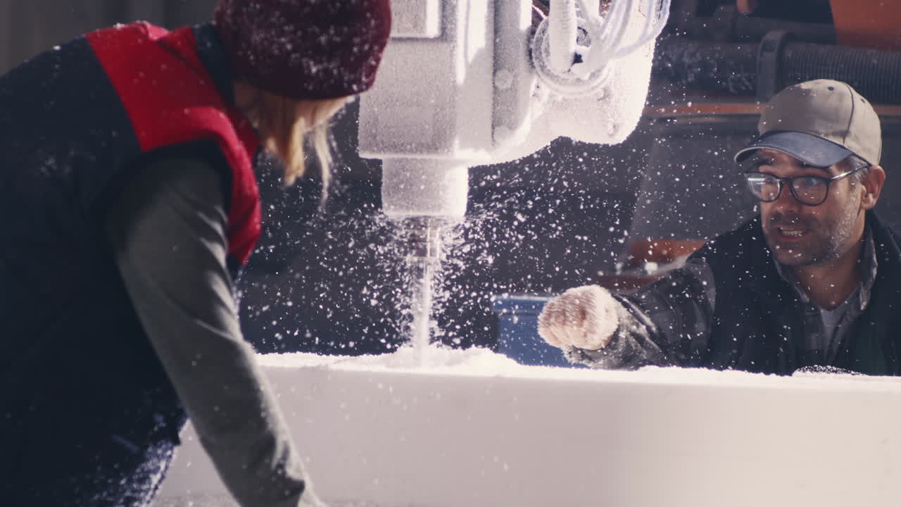 Industrial Machining Process with Snow Effect