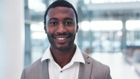 face, black man and happy accountant in business