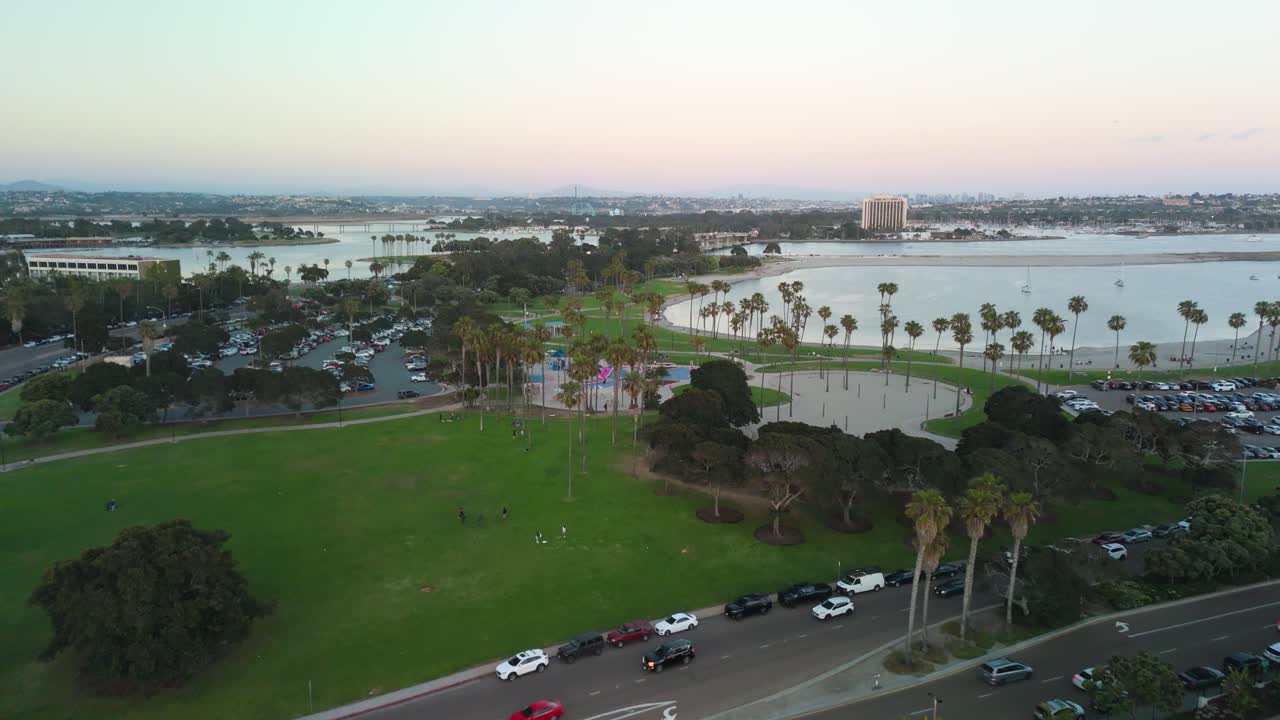 Amusement Park With Roller Coaster In Mission Beach, San Diego, California, United States. Aerial Drone Shot