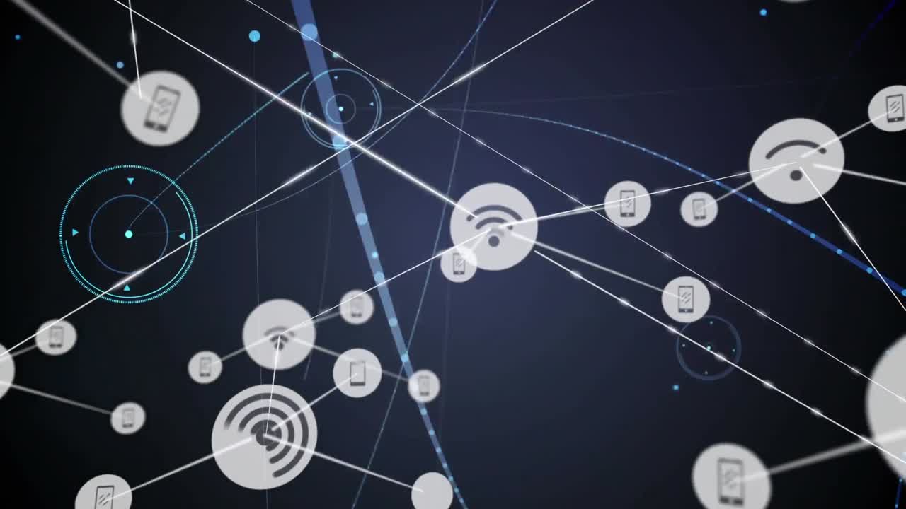 검은색 배경에 아이콘으로 연결 네트워크의 애니메이션