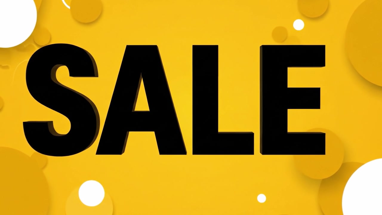 Sfondo giallo vibrante con elementi giocosi che transita verso un audace annuncio 'SALDI', perfetto per grafiche promozionali e campagne di marketing digitale.