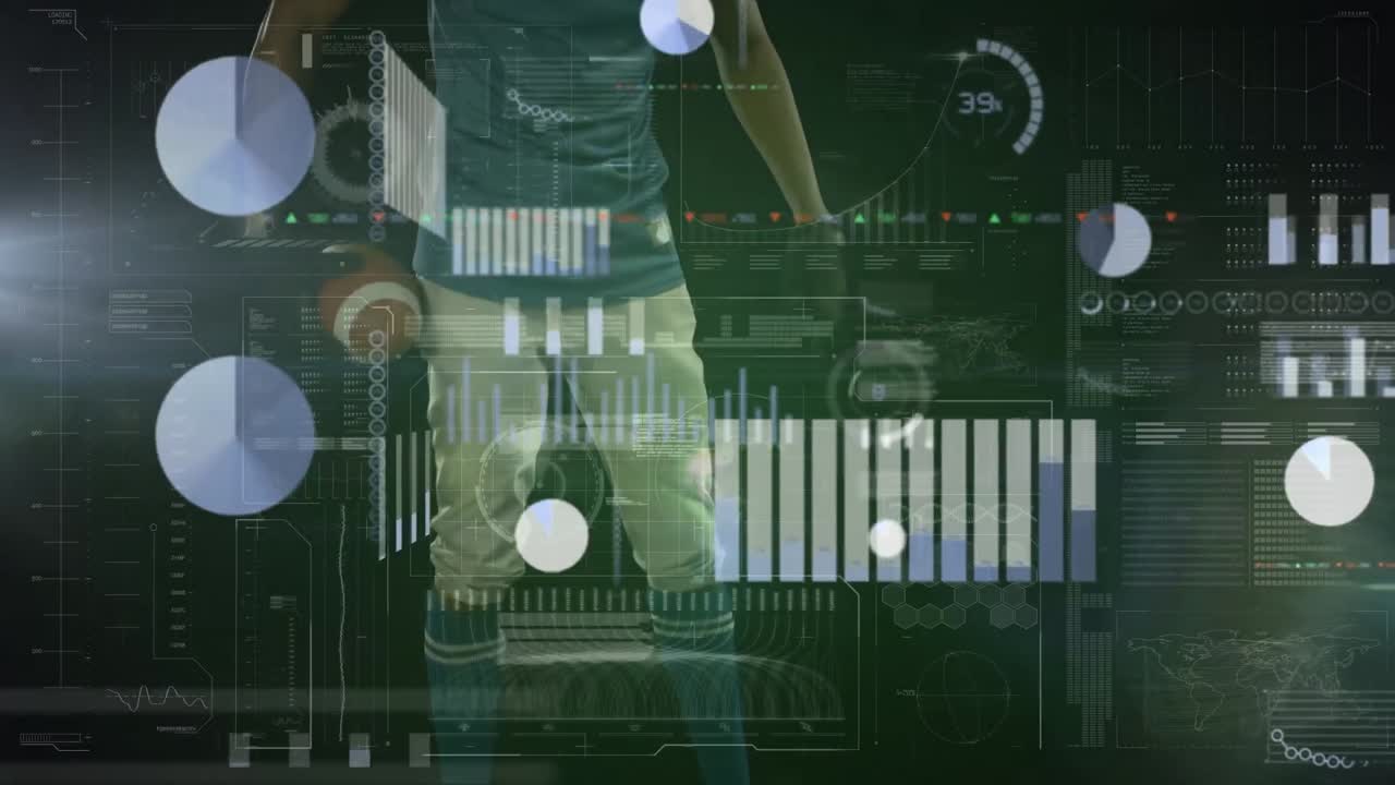 공을 들고 있는 남성 미식축구 선수에 대한 인터페이스 처리 데이터의 애니메이션