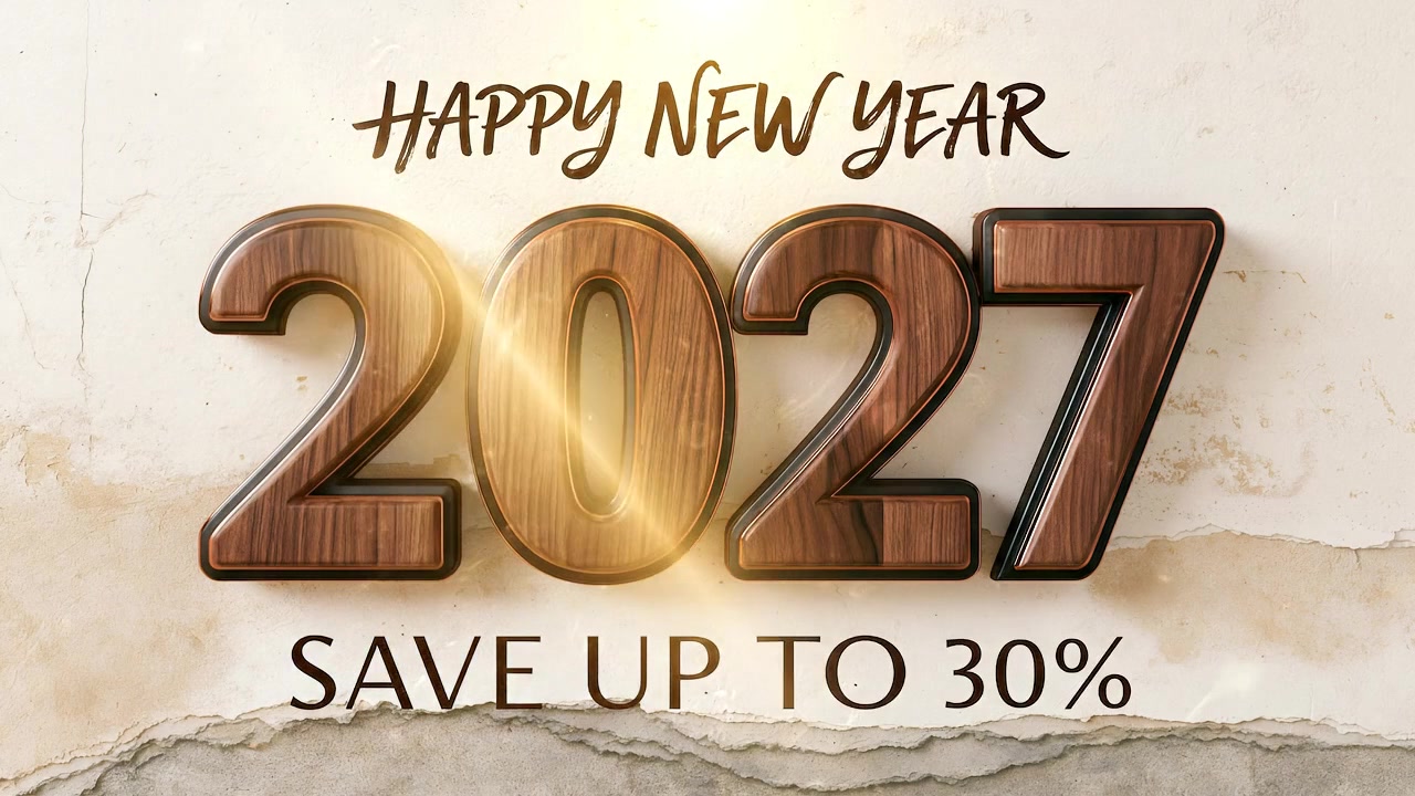 Grafica Promozionale Buon Anno 2027 con Numeri Effetto Legno