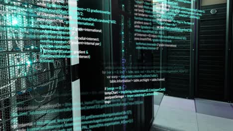 animation of data processing against empty computer server room