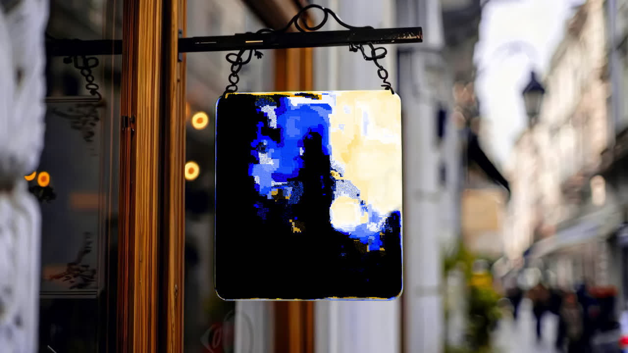 Hanging shop sign live mockup animated overlay, transparent 4K video, alpha channel, ProRes 4444