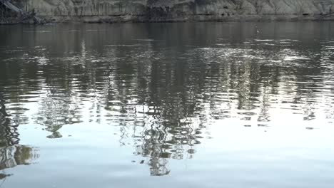 Naturboot-Im-Freien-Zoomt-An-Reflexionen-über-Flusscamping-Vorbei