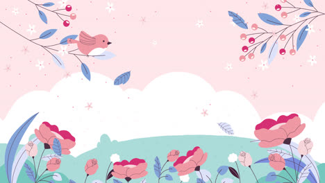 Beautiful Spring Floral Background with Bird