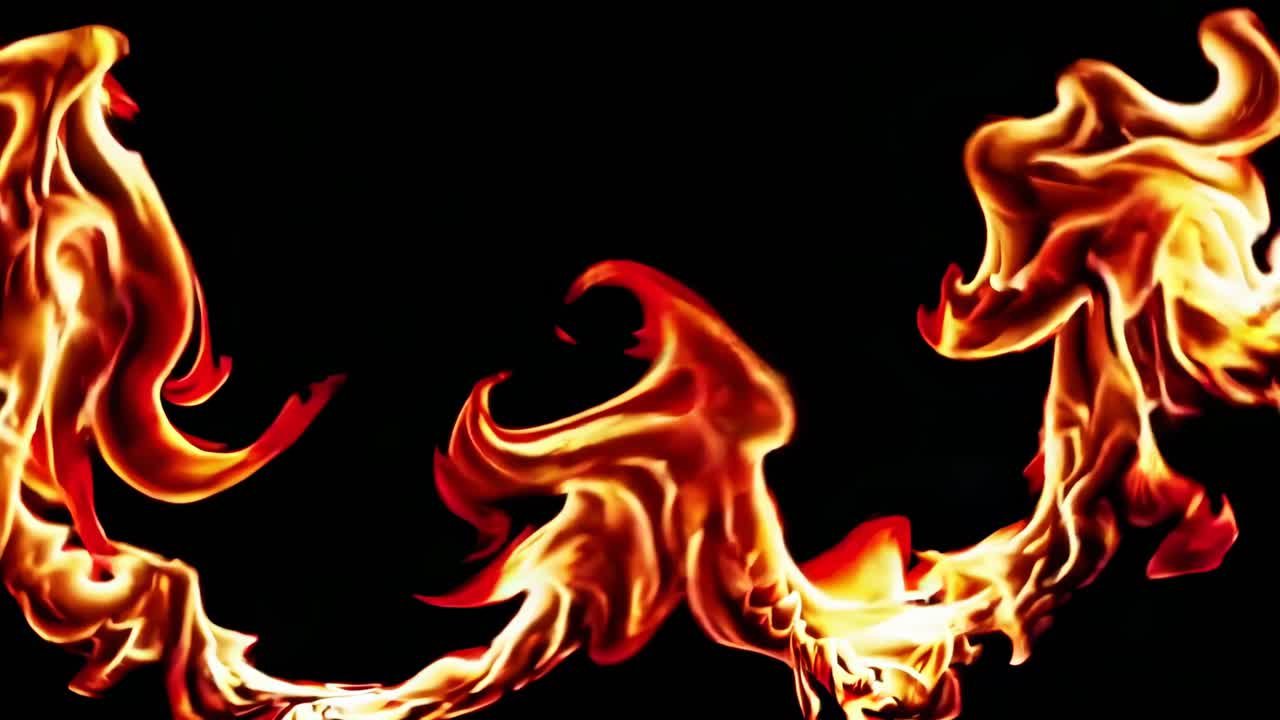 Dynamic video of swirling flames against a black background, captured from a frontal angle