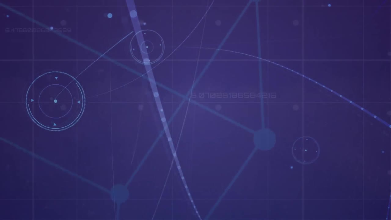 animación de la red de conexiones y procesamiento de datos sobre fondo azul