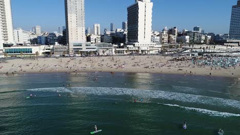 drone shot on the beach in summer. mediterranean sea.