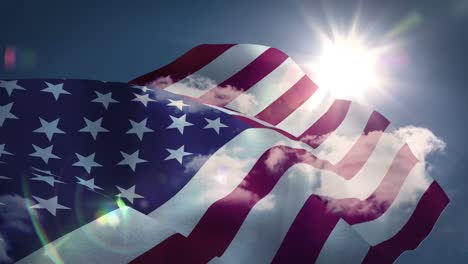 American-flag-blowing-against-blue-sky