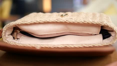 open beige woven straw bag