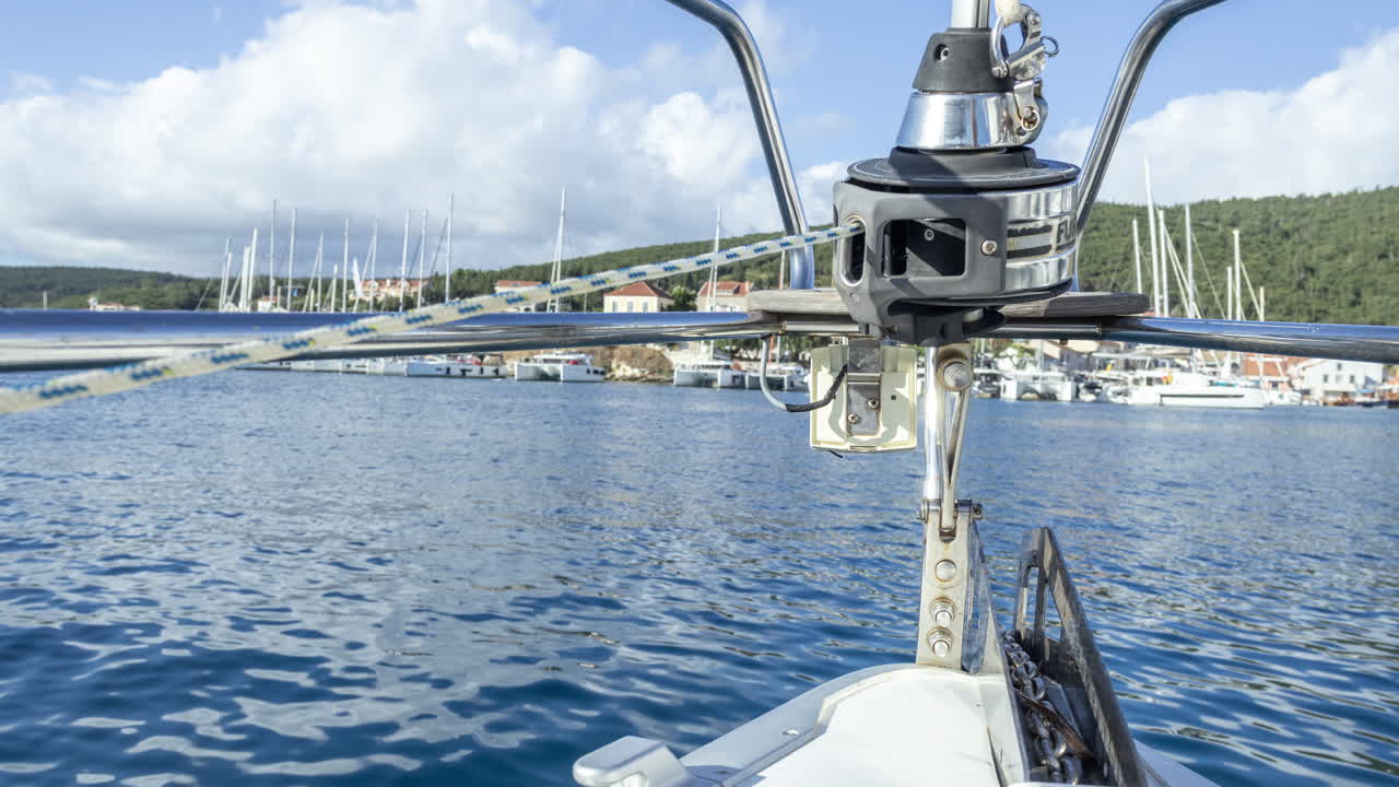 Timelapse from the front of a yacht in a port in lefkada, greece
