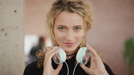 woman, face and headphones for music whlle dancing