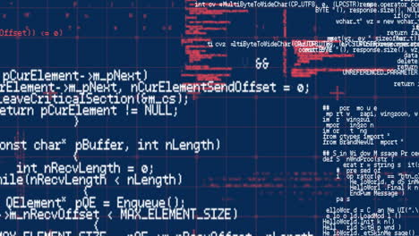 Animation of data processing over grid on blue background