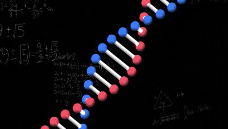 Animation-of-mathematical-equations-over-dna-strand-on-black-background