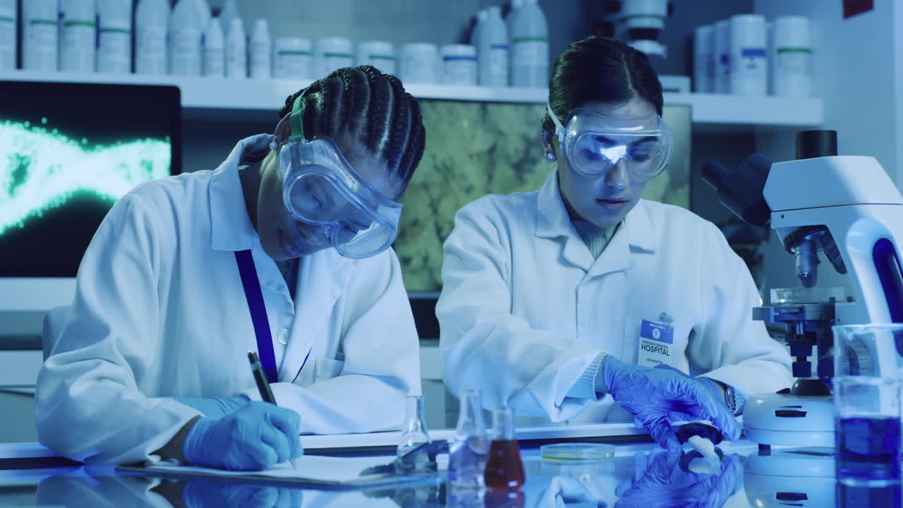 dos científicos de laboratorio que están probando la fenolftaleína