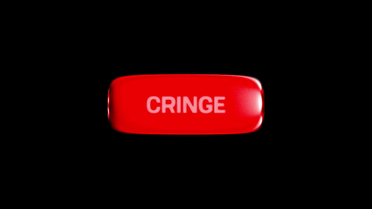 Pulsante rosso Cringe che pulsa su sfondo nero