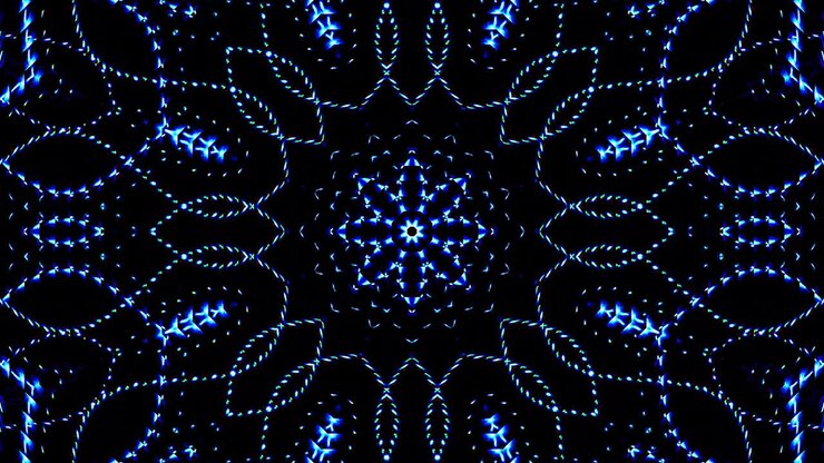 shining bright lines set blue wave motion, colorful, on black background
