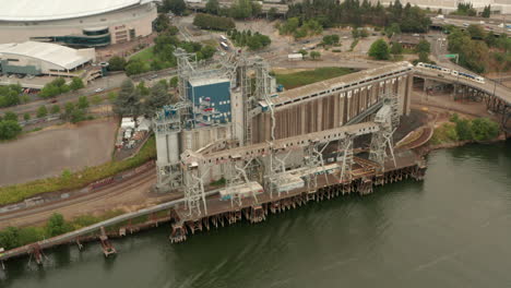 circling aerial shot of the grain elevator portland oregon
