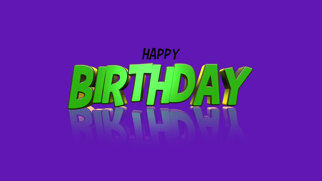 feliz cumpleaños colorido en letras verdes sobre un fondo púrpura