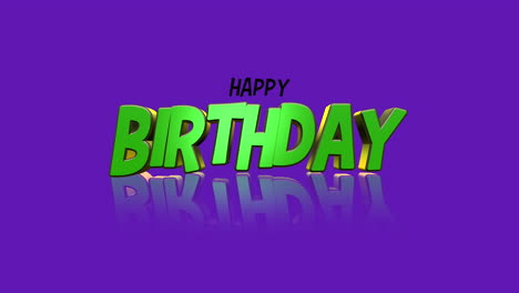 colorful happy birthday in green letters on purple background
