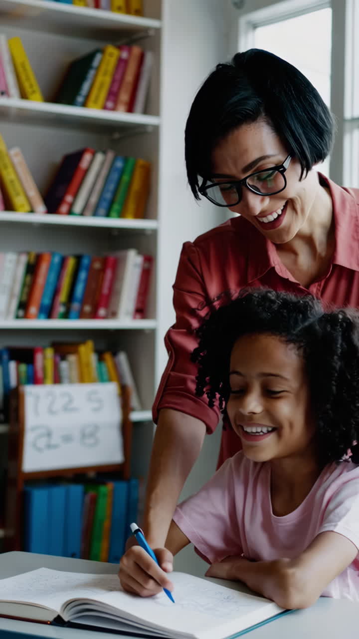 Teacher helping a student in a library