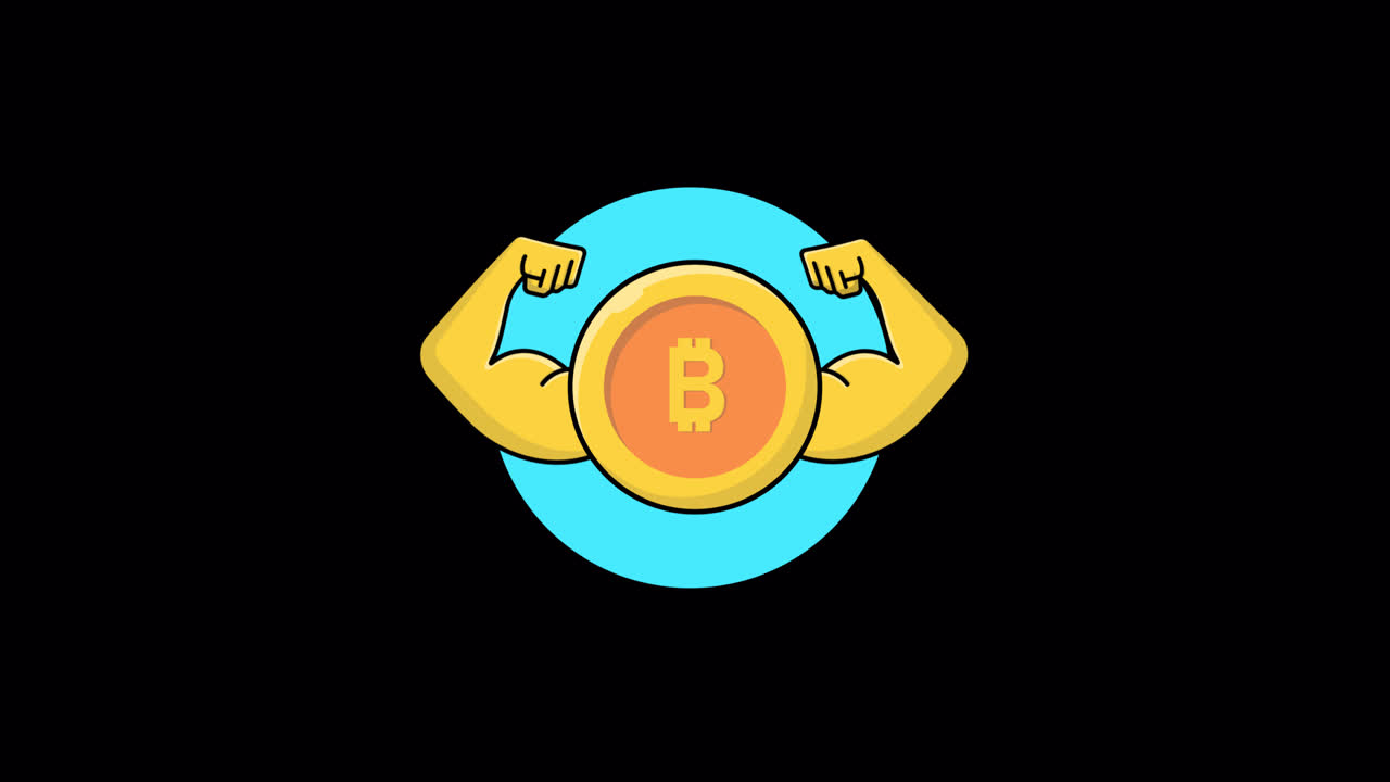 Animated Bitcoin Coin Flexing Muscles Showing Strength