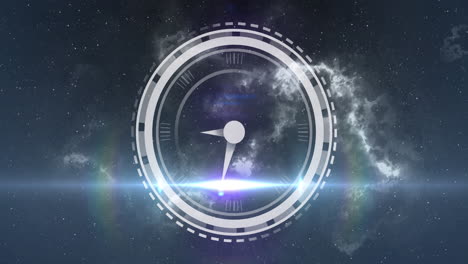 animación de un reloj que se mueve sobre las estrellas sobre fondo negro