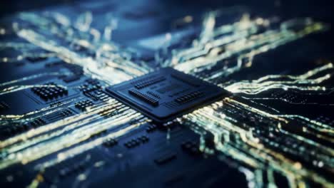 exploring the intricate design of a computer chip: a detailed view of circuitry and connections illuminating modern technology
