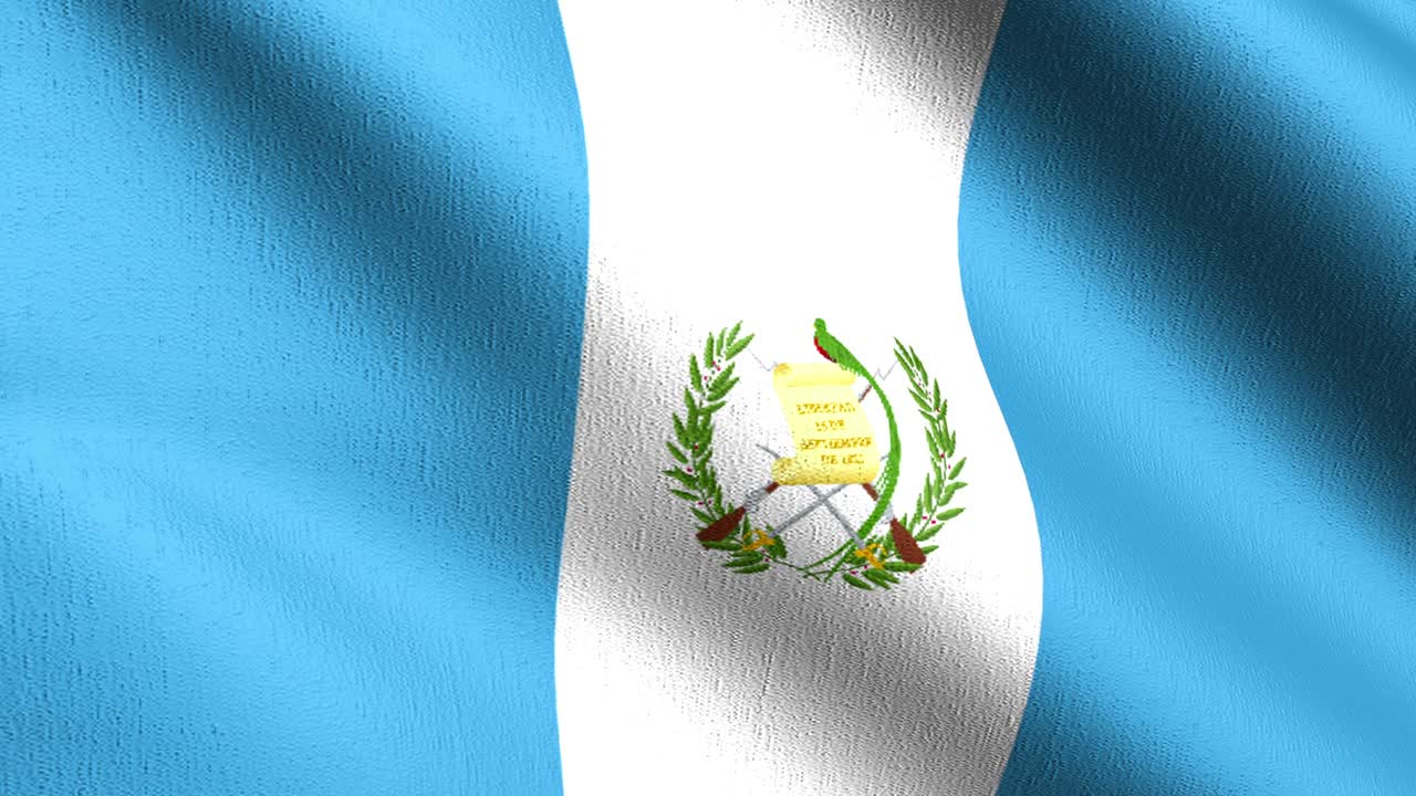 bucle sin costura 4k vdo. bandera nacional de guatemala soplando en el viento aislado. diseño abstracto patriótico oficial. ilustración de renderización 3d del símbolo del signo ondulante.