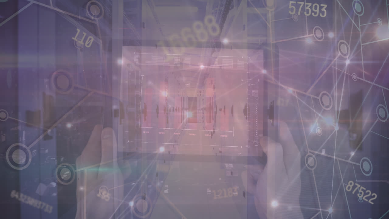 태블릿을 사용하여 손으로 데이터 처리의 애니메이션