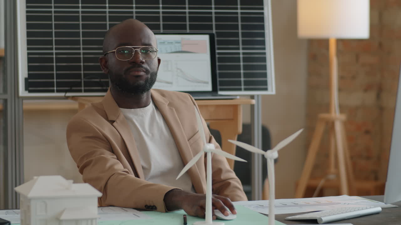 Portrait of African American Renewable Energy Engineer at Work
