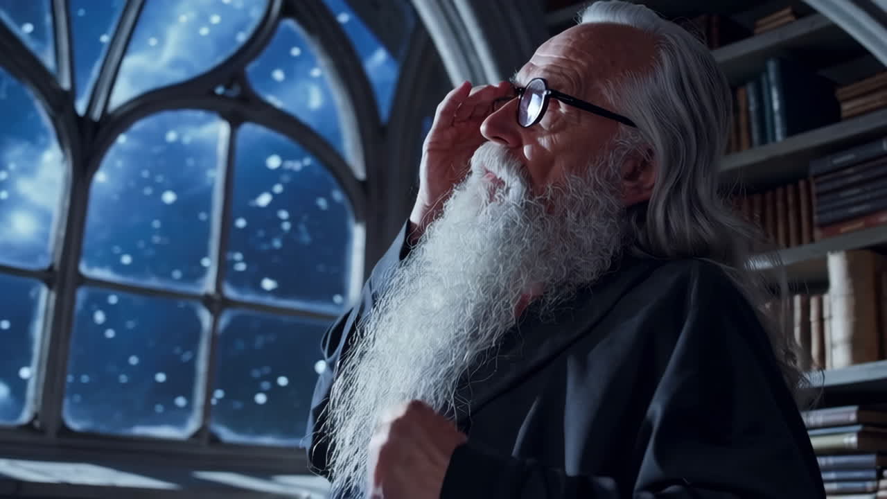 Wise Old Man Contemplating the Night Sky