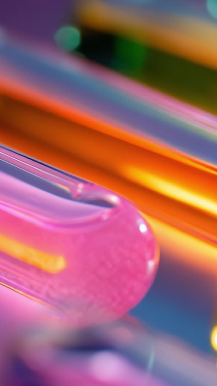 Provette vivaci piene di liquidi colorati in un ambiente di laboratorio, che mostrano la bellezza della chimica e dell'esplorazione scientifica.