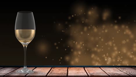 Animation-of-lights-over-glass-with-white-wine-on-black-background