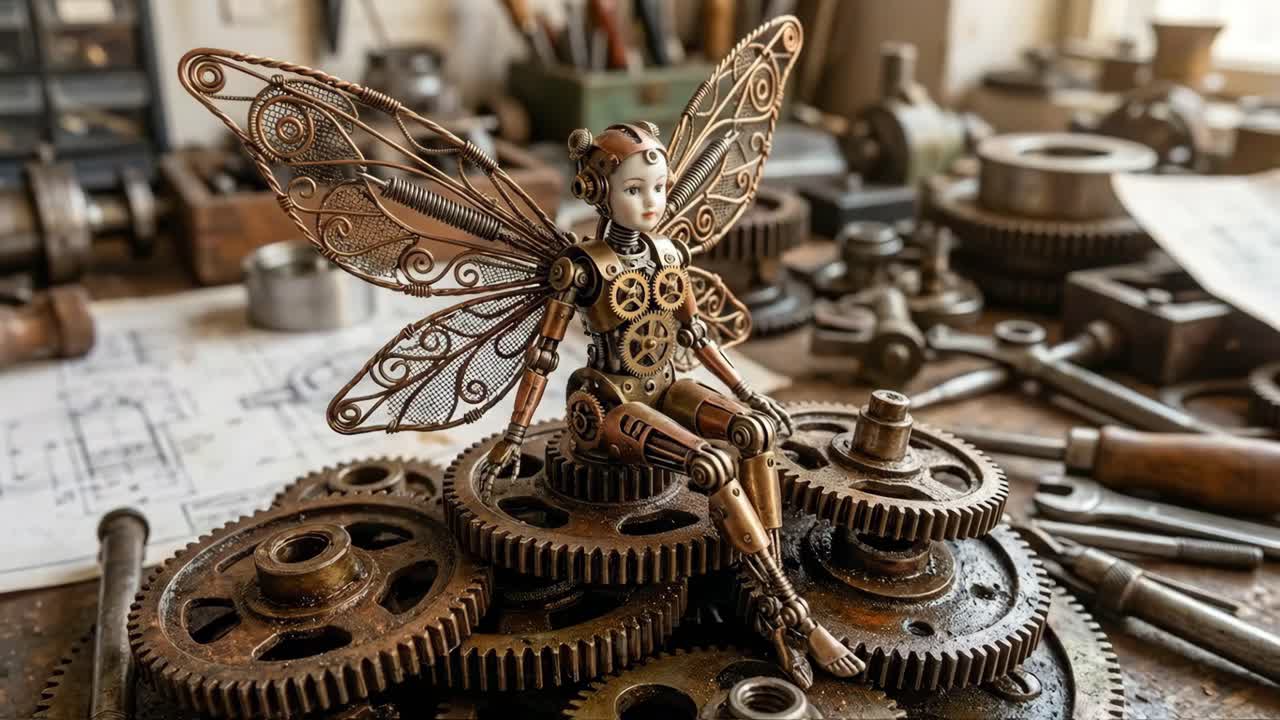 Steampunk Robot Fairy with Cogwheel Gears