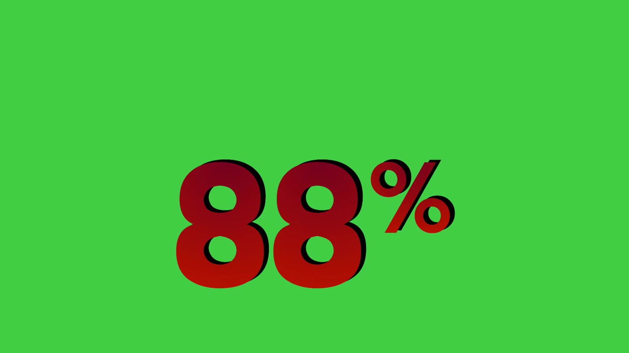 Animation dropped 88% percent sign symbol red color on green screen percentage motion graphics for discount business concept video element
