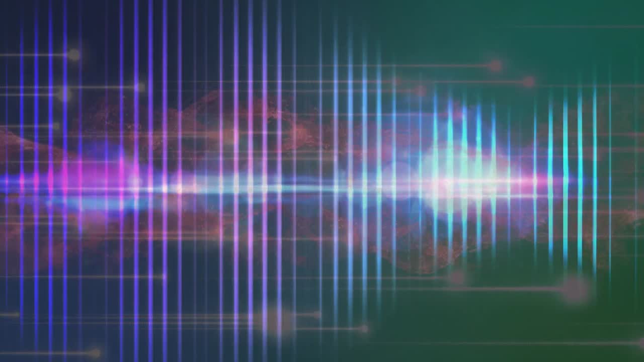 Animazione di linee al neon e luce brillante su bagliori di luce in movimento