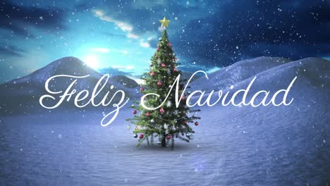 Animation-of-felix-navidad-christmas-greetings-over-christmas-tree