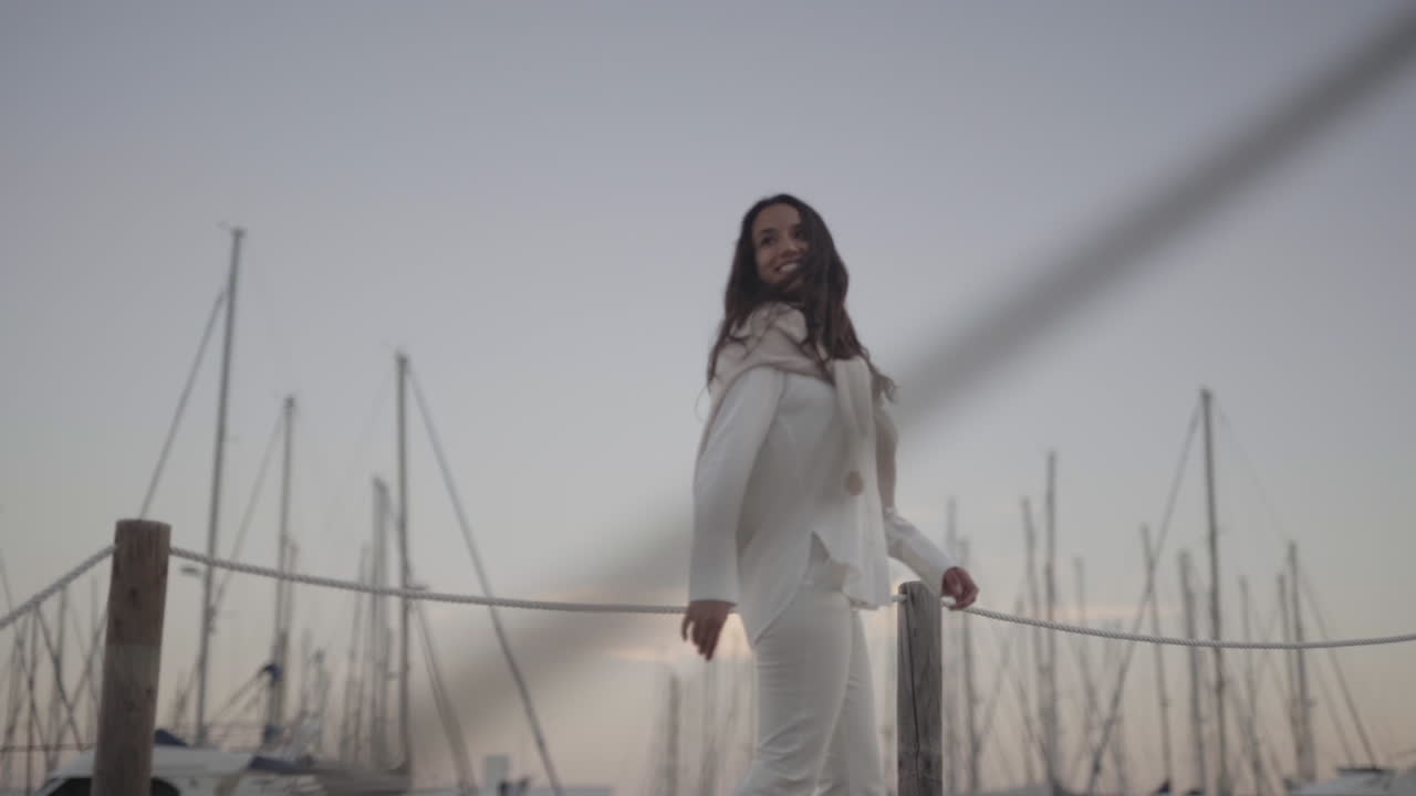 Welcoming spanish model in casual fashion wear at Barcelona
