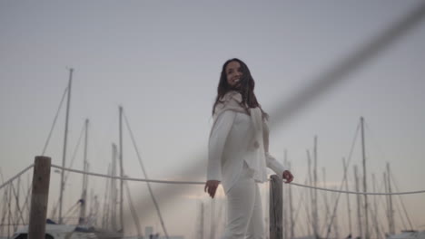 welcoming spanish model in casual fashion wear at barcelona