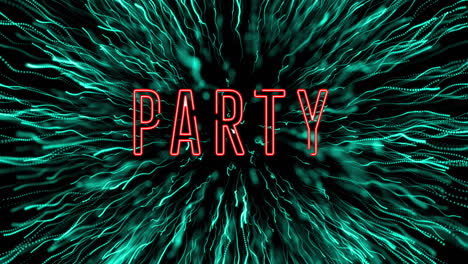 animation of party text over explosion pattern against black background