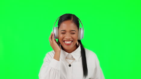 Happy-woman,-headphones-and-laughing-listening-to