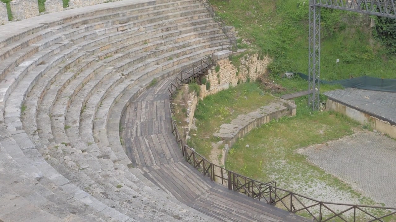 Hellenistic open air theater in the old town of Ohrid, once used by the Romans for gladiator fights, now a summer festival stage for concerts and plays