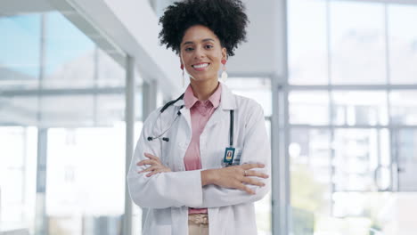doctor, woman and face with arms crossed