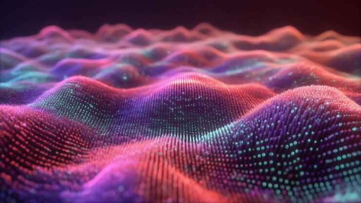 Abstract Digital Waveform of Glowing Particles in Motion