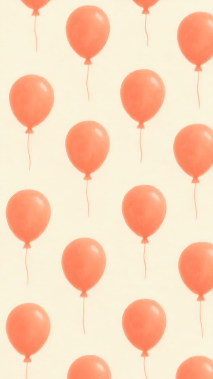 Vista dall'alto di palloncini rossi su sfondo beige, creando un motivo festoso e giocoso