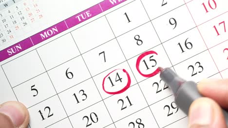 marking dates on a calendar