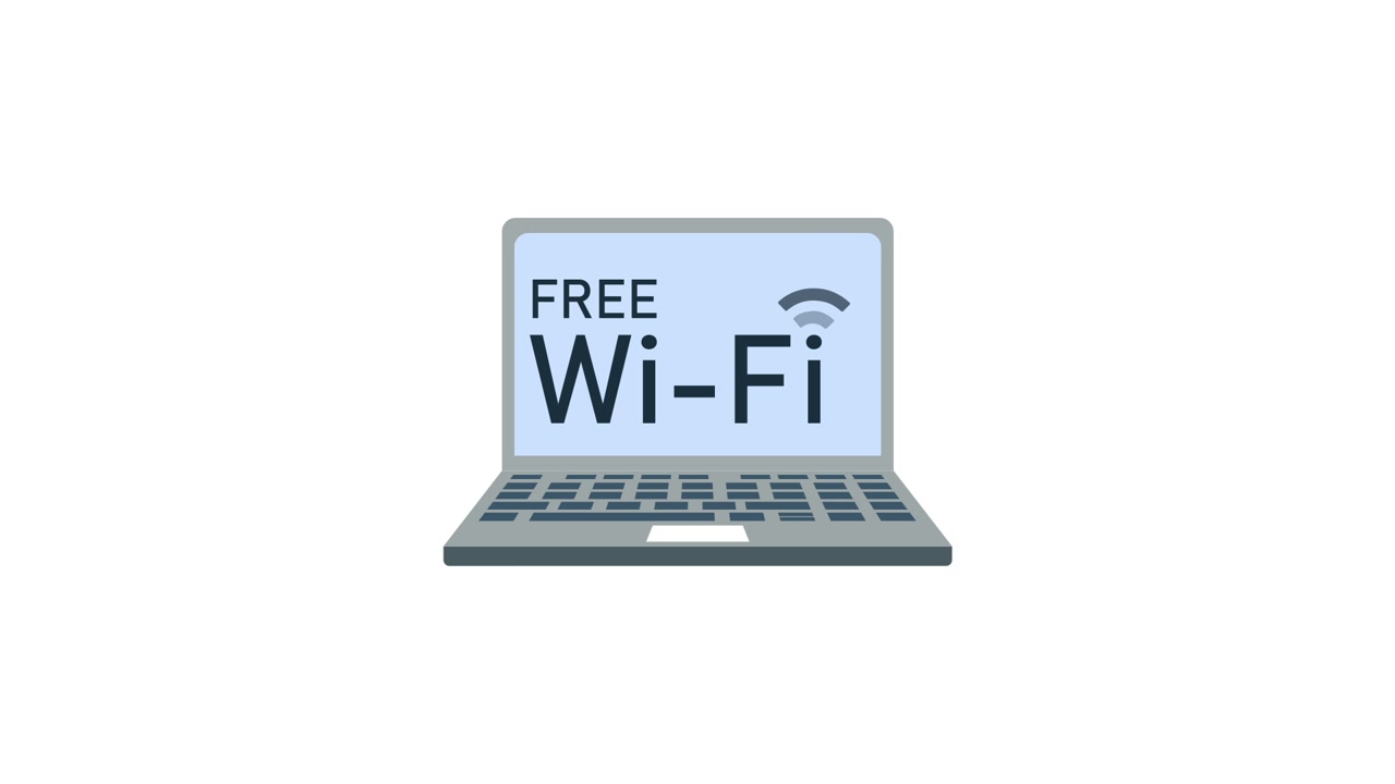 Animated Laptop Displaying Free Wi-Fi Signal